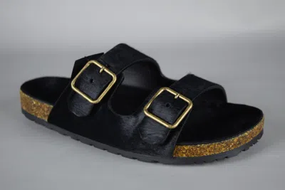 Pre-owned Saint Laurent $795 Ysl  Paris Pony Jimmy Flat Sandals 39/9 Black Birkenstock
