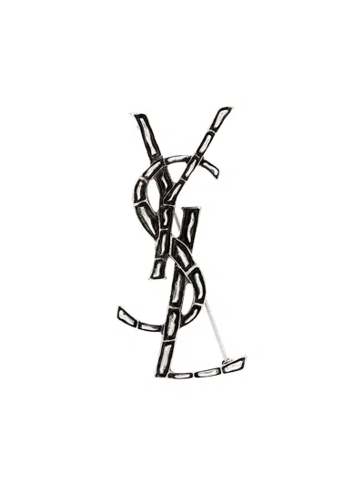 Saint Laurent 7cm Mini Brass Logo Pendant Bracelet, Engraved Bottom In Argento