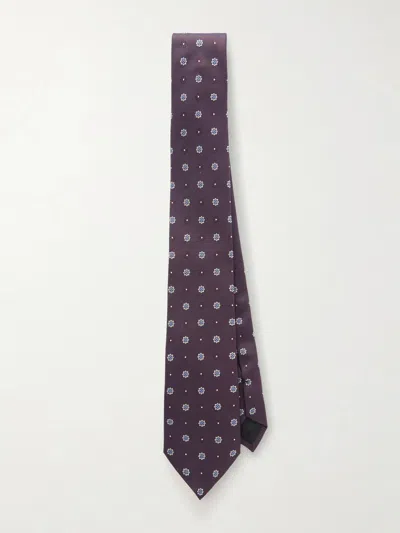 Saint Laurent Silk Jacquard Tie Slim Tapered Design In White