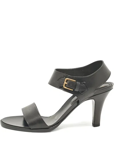 Pre-owned Saint Laurent 80mm Leather Buckled Sandals In Black