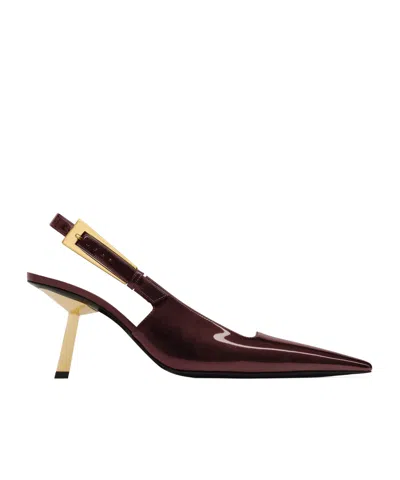 Saint Laurent Lee Embellished Patent-leather Slingback Pumps In Marron Glace