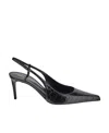 Saint Laurent Vendome Slingback Pumps In Crocodile-embossed Leather In Black