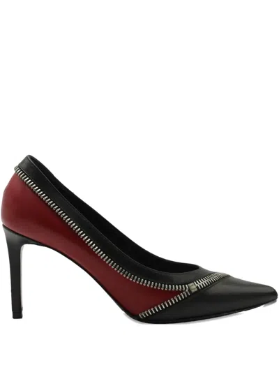 Pre-owned Saint Laurent 80mm Two-tone Zipper Detail Pumps In Black