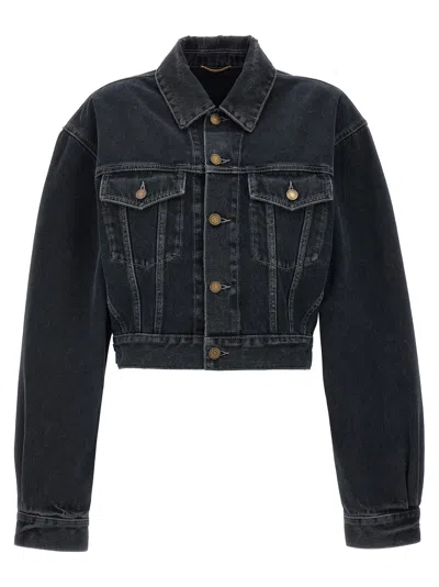 Saint Laurent 80s Denim Jacket In Dark Blue Black