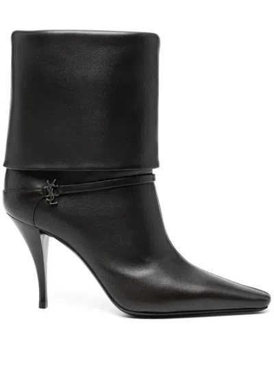 Saint Laurent Harris Eagle Brown Leather Boots In Black