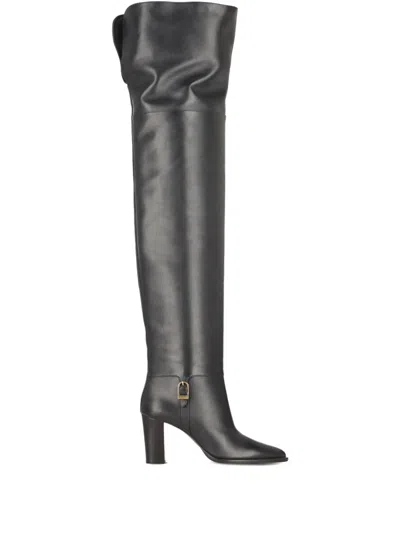 Saint Laurent 85mm Julia Leather Buckle-fastening Thigh-high Boots In Black
