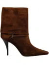Saint Laurent 85mm Logo-plaque Heeled Boots In Brown