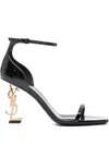 Saint Laurent Opyum Patent Leather Sandals With Structured Heel Featuring Metal Ysl Initials And Adj In Black