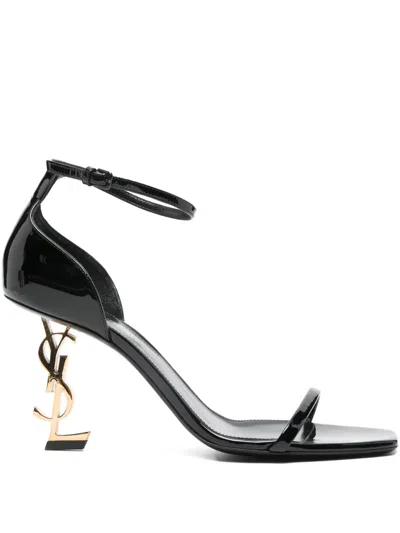 Pre-owned Saint Laurent 85mm Opyum Patent-leather Sandals In Black