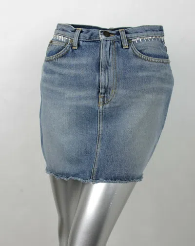 Pre-owned Saint Laurent $890  Women's Dirty Light Blue Denim 80s Mini Skirt 27 449103 4270