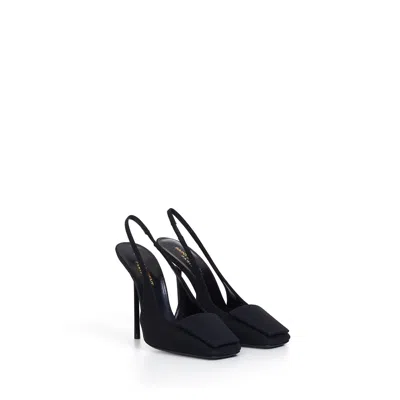 Pre-owned Saint Laurent 895$ Maxine Slingback High Heel Pumps Black Silk & Leather