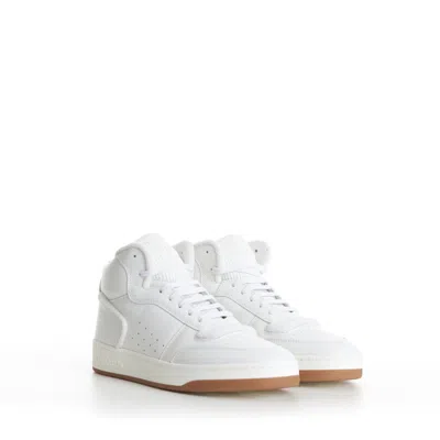 Pre-owned Saint Laurent 895$ Sl/80 Vintage White Mid-top Sneakers - Calfskin Leather