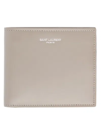 Saint Laurent 9 Cm X 11 Cm Bifold Leather Wallet In Gray