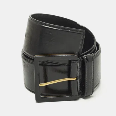 Pre-owned Saint Laurent 90 Cm Buckle Wide Belt Black Patent Leather
