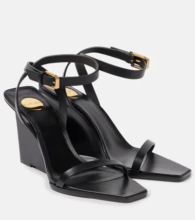 SAINT LAURENT MAY 90 LEATHER WEDGE SANDALS