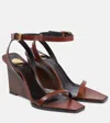Saint Laurent 90mm May Leather Ankle-strap Wedge Sandals In Braun