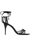 Saint Laurent 90mm Babylone Cassandre-plaque Leather Sandals In Black
