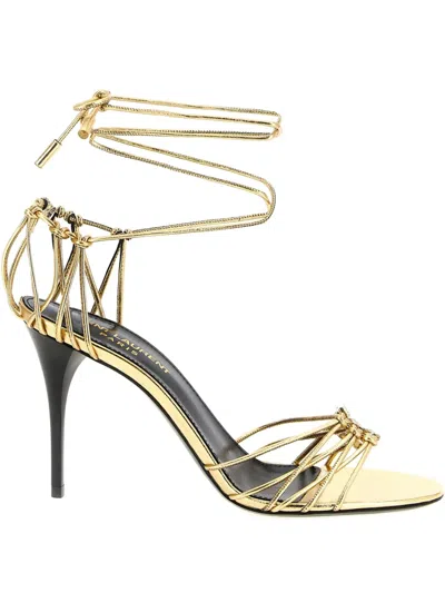 Saint Laurent "babylone" Open Toe Strappy Sandals In Gold