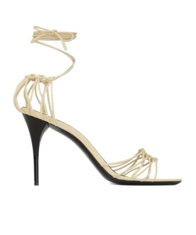 Saint Laurent Babylone 90 Leather Strappy Sandals In Cream