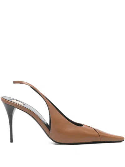 Pre-owned Saint Laurent 90mm Babylone Slingback Pointed-toe Pumps In Brown
