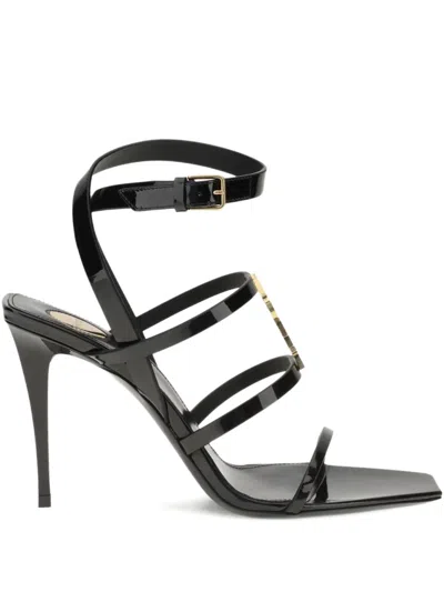 Saint Laurent 90mm Cassandra Logo-plaque Sandals In Black