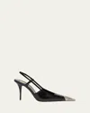 Saint Laurent Jeanne Slingback Pumps In Glazed Leather With Metal Toe Shoes In Black