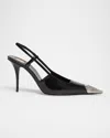 Saint Laurent Jeanne Slingback Pumps In Glazed Leather With Metal Toe Shoes In Black