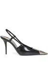 Saint Laurent 90mm Jeanne Metal Cap Toe Pumps In Black