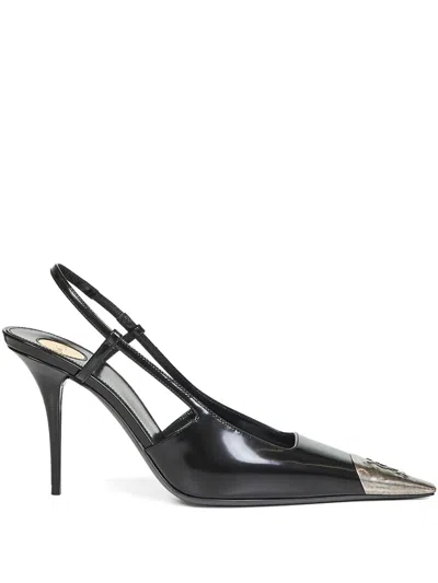 Saint Laurent 90mm Jeanne Metal Cap Toe Pumps In Black