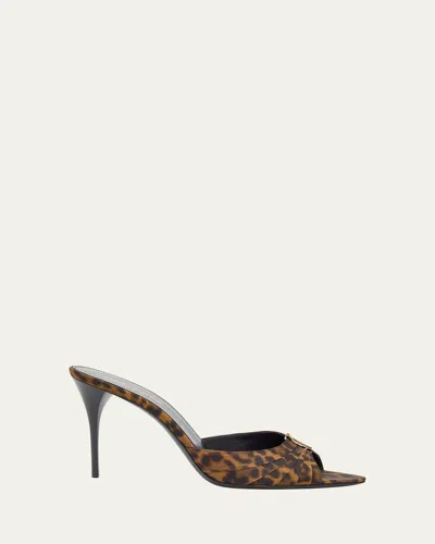 Saint Laurent 90mm Leopard Grosgrain Mule Pumps In Animal Print