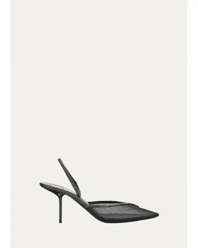 SAINT LAURENT 90MM MESH AND PYTHON-EMBOSSED LEATHER SLINGBACK PUMPS