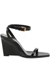 Saint Laurent 90 Leather Wedge Sandals In Black