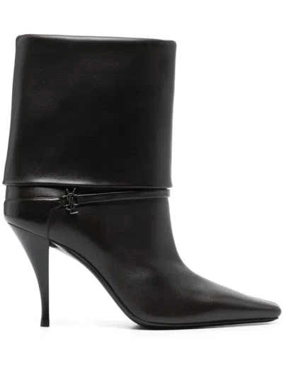 Saint Laurent Niki Smooth Leather Ankle Boots Shoes In Brown