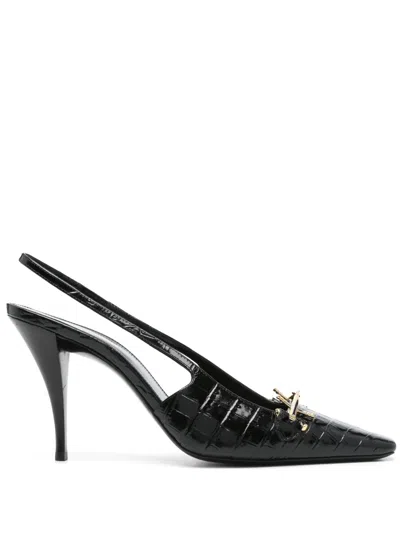 Pre-owned Saint Laurent 90mm Tom Slingback Pumps In Black