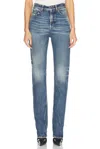 Saint Laurent High Waisted Straight Leg Denim Pants In 50s Blue
