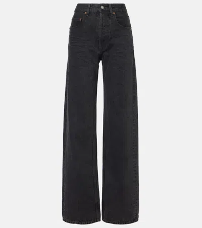 Saint Laurent V Waist Baggy Cotton Denim Jeans In Black