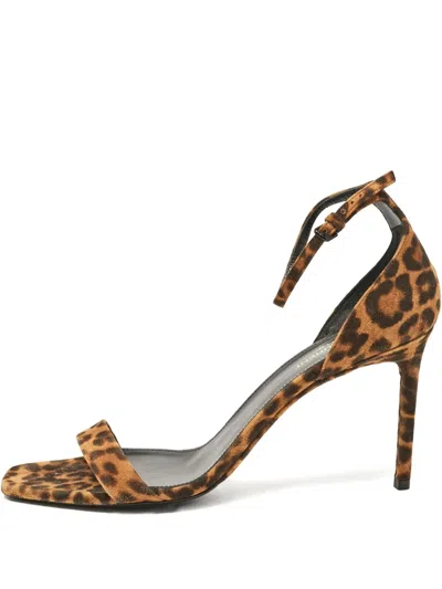 Pre-owned Saint Laurent 95mm Leopard-print Suede Sandals