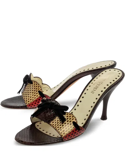 Pre-owned Saint Laurent 95mm Snakeskin Bow Sandals In Neutral