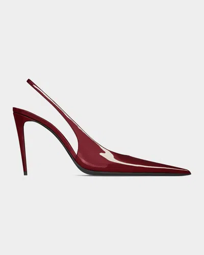 Saint Laurent 95mm Vernice Patent Leather Slingback Pumps In Burgundy