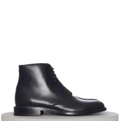 Pre-owned Saint Laurent 995$ Laced Combat Boots In Smooth Black Calfskin Leather