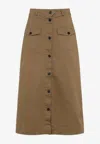 Saint Laurent A-line Buttoned Midi Skirt In Brown