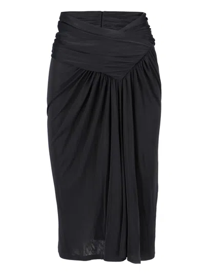 Saint Laurent Asymmetric Draped Jersey Midi Skirt In Black  