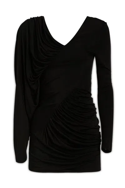 Saint Laurent Draped Long-sleeved Dress In Black