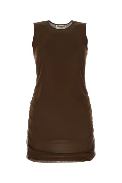 SAINT LAURENT MINI ABITO IN TULLE CIOCCOLATO DONNA