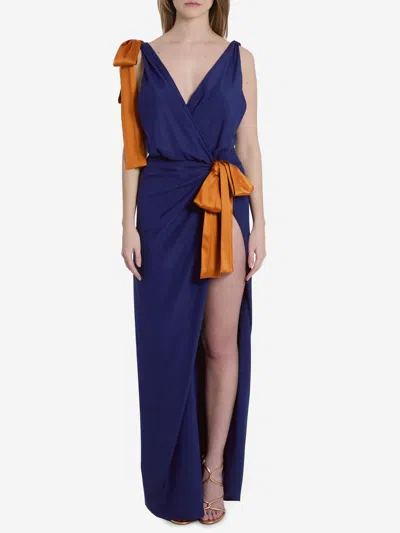 Saint Laurent Abito Maxi In Seta Satin Doubleface In Blue