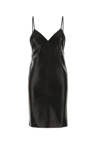 SAINT LAURENT ABITO SOTTOVESTE IN PELLE NERA DONNA