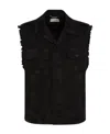 Saint Laurent Abstract Tonal-print Denim Waistcoat In Black