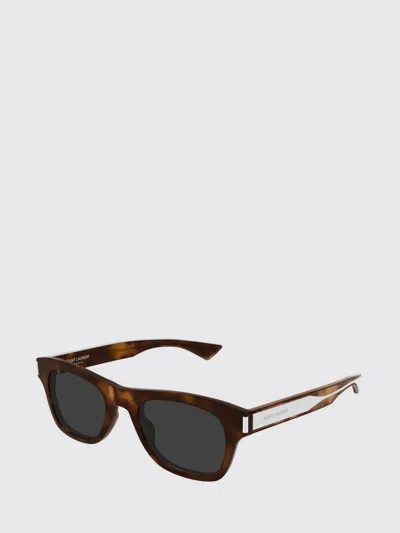 Saint Laurent Acetate Aviator Sunglasses With Rectangular Shape And Logo In Brown