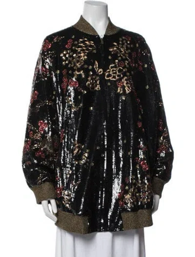 Pre-owned Saint Laurent Acetate Floral Print Bomber Jacket W/ Tags In Black