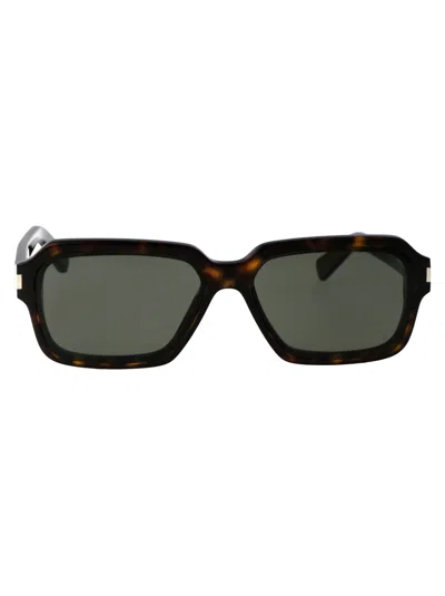 Saint Laurent Acetate Havana Grey Sunglasses In Gray